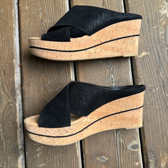 EUC Donald Pliner Black CrissCross Dakota Cork Wedges in Women's 9 - Picture 3 of 11
